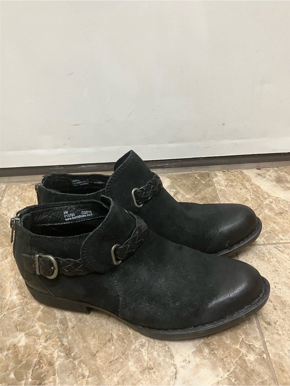 BORN Nolina Black Leather Buckle Booties 6M
